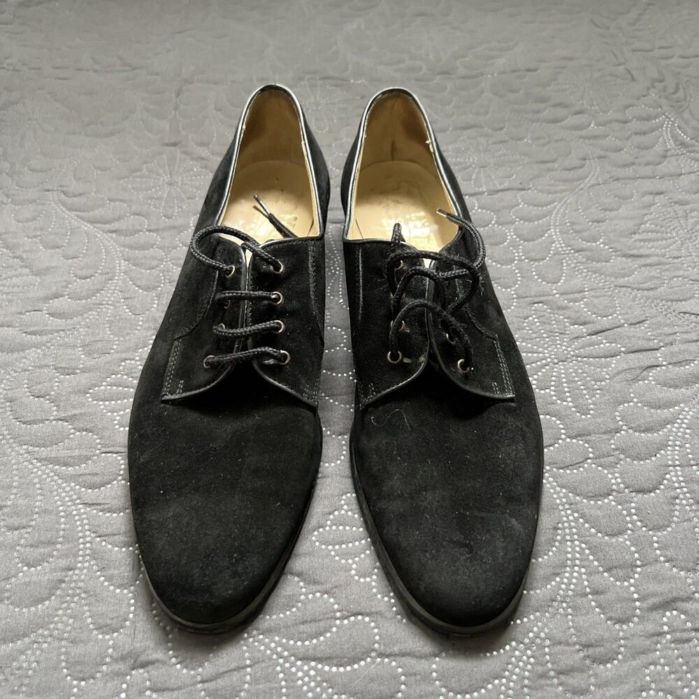 Vintage Salvatore Ferragamo Lace Up Point Toe Oxford SZ 9 4A Suede Block Heel